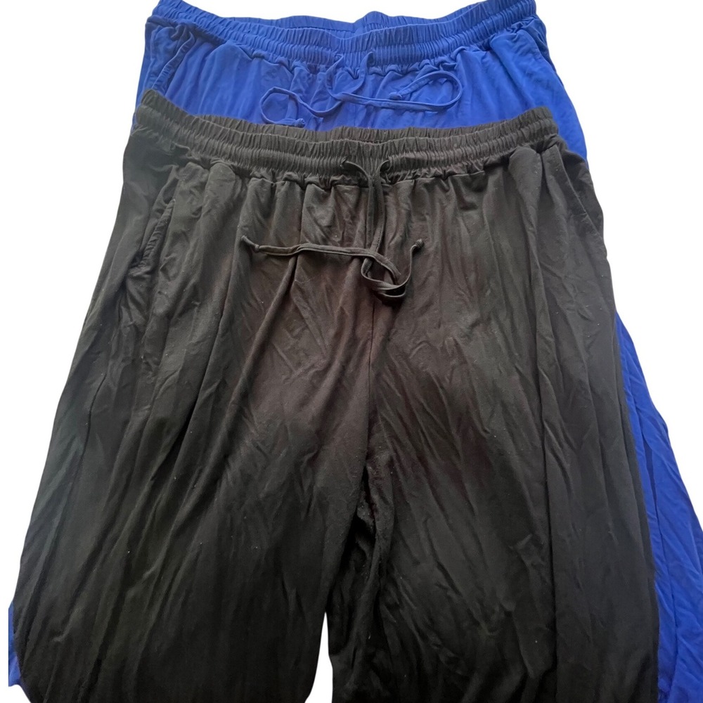 Zerdocean Womens 2PK Plus Size 2X Modal Lounge Pants Blue Black Cropped Joggers